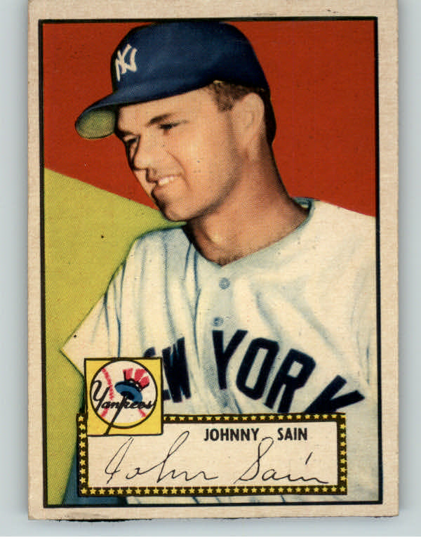 1952 Topps Baseball #049 Johnny Sain Yankees NR-MT Red back damage 409090