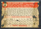 1952 Topps Baseball #049 Johnny Sain Yankees NR-MT Red back damage 409090