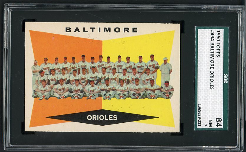 1960 Topps Baseball #494 Baltimore Orioles Team SGC 84 NM 411582
