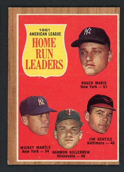 1962 Topps Baseball #053 A.L. Home Run Leaders Mickey Mantle EX 411795