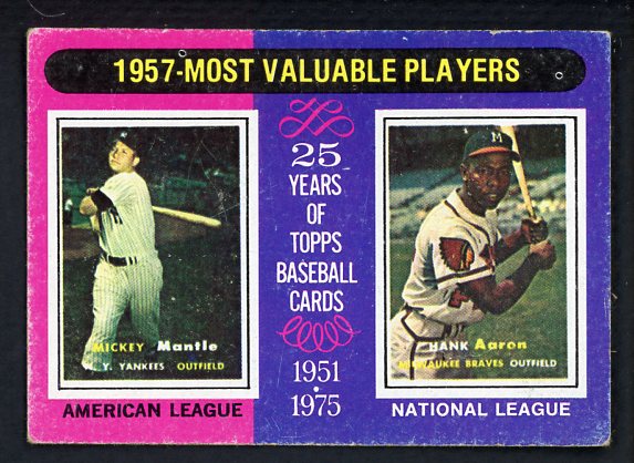 1975 Topps Baseball #195 Mickey Mantle Hank Aaron VG-EX 413529