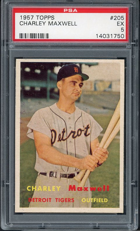 1957 Topps Baseball #205 Charley Maxwell Tigers PSA 5 EX 413914