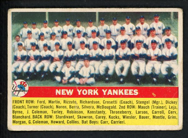 1956 Topps Baseball #251 New York Yankees Team VG 414486