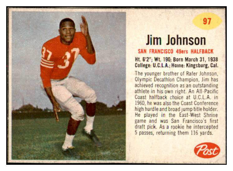 1962 Post Football #097 Jim Johnson 49ers NR-MT 415470