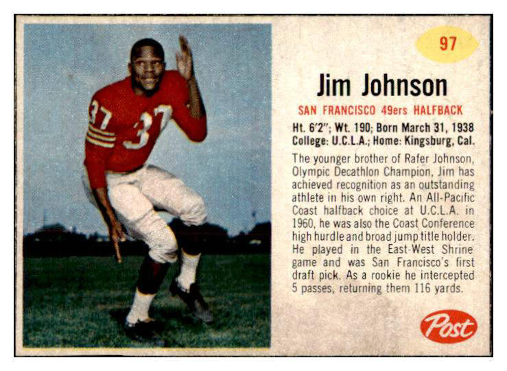 1962 Post Football #097 Jim Johnson 49ers NR-MT 415471