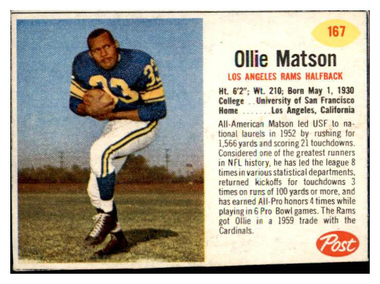 1962 Post Football #167 Ollie Matson Rams EX-MT 415486