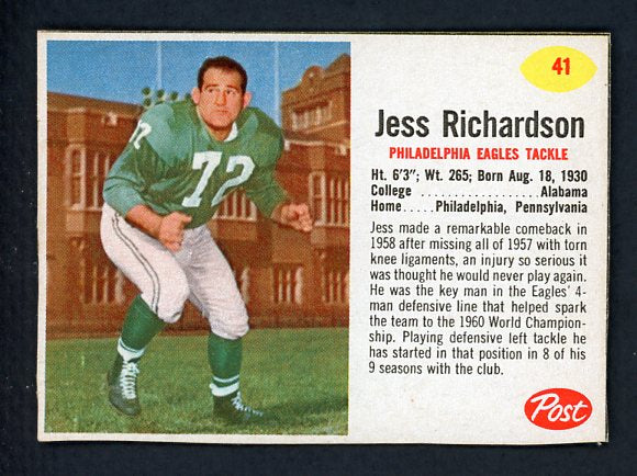 1962 Post Football #041 Jess Richardson Eagles NR-MT 415523