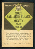 1961 Topps Baseball #475 Mickey Mantle MVP Yankees EX+/EX-MT 416653