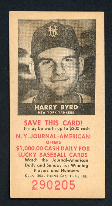 1954 New York Journal American Harry Byrd Yankees EX-MT 417715