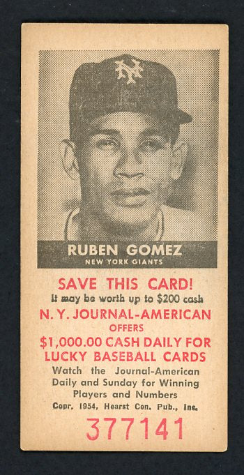 1954 New York Journal American Ruben Gomez Giants EX-MT 417717