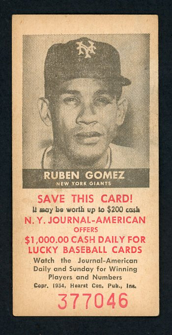 1954 New York Journal American Ruben Gomez Giants EX-MT 417720