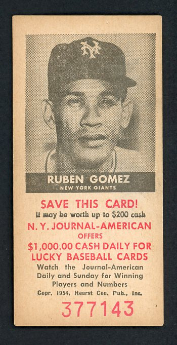 1954 New York Journal American Ruben Gomez Giants EX-MT 417721