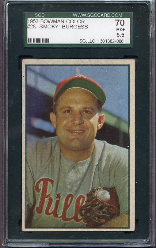 1953 Bowman Color Baseball #028 Smoky Burgess Phillies SGC 70 EX+ 418880