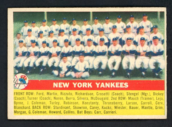 1956 Topps Baseball #251 New York Yankees Team EX 425601