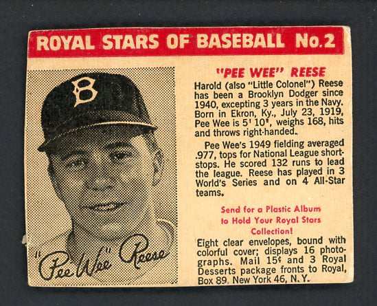 1950 Royal Dessert #002 Pee Wee Reese Dodgers VG 425605