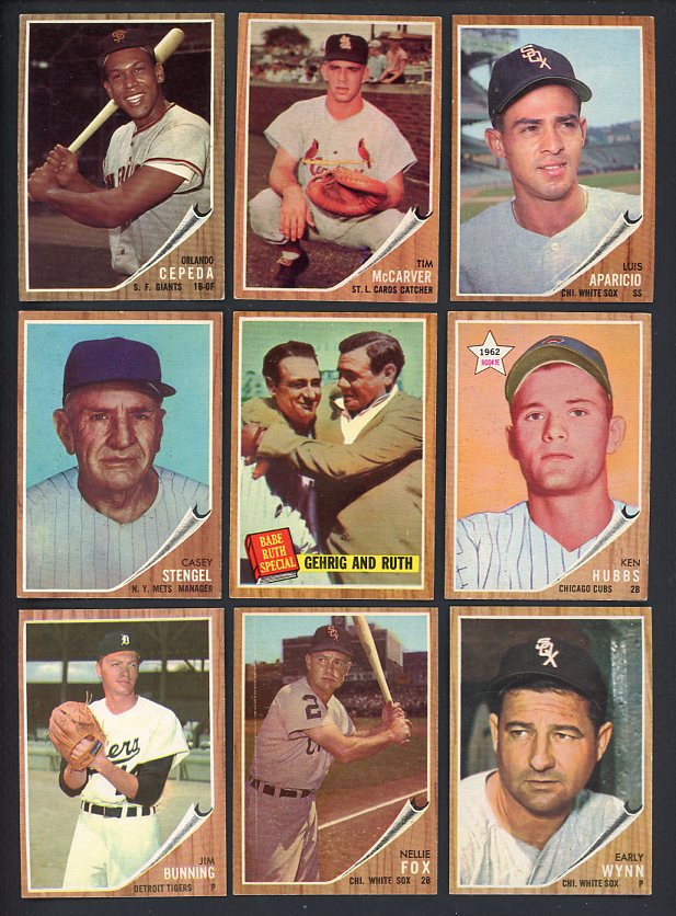 1962 Topps Baseball Set Lot 104 Diff EX Fox Bunning Ruth Aparicio 426506