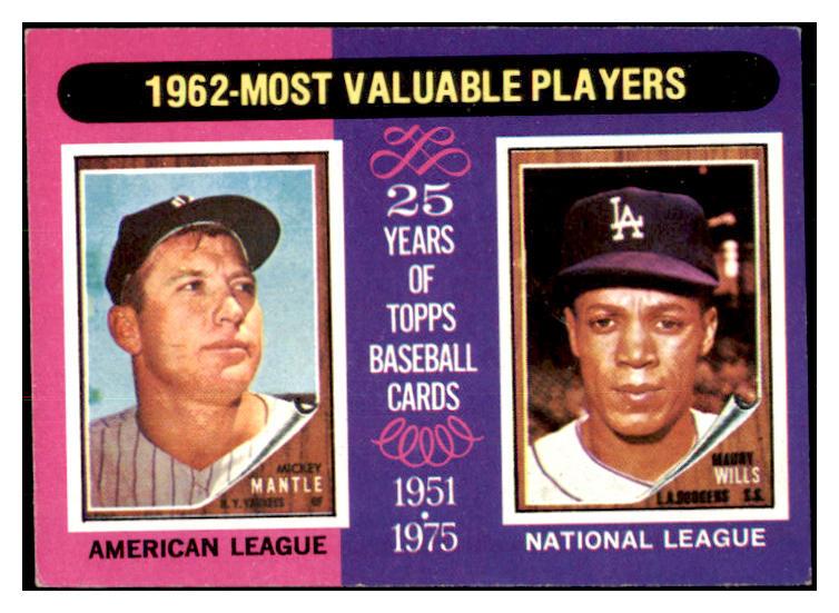 1975 Topps #200 Mickey Mantle Maury Wills EX 427272