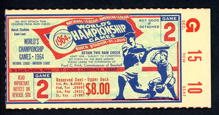 1964 World Series Ticket Stub Game 2 Yankees At Cardinals VG-EX 427327