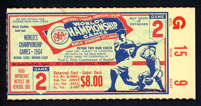 1964 World Series Ticket Stub Game 2 Yankees At Cardinals EX-MT 427328