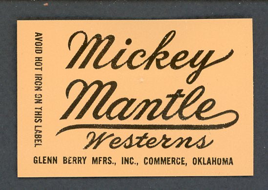 1962 Glenn Berry MFG Mickey Mantle Western Jeans Patch 427331