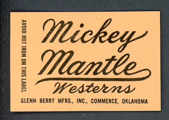 1962 Glenn Berry MFG Mickey Mantle Western Jeans Patch 427332