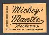 1962 Glenn Berry MFG Mickey Mantle Western Jeans Patch 427333