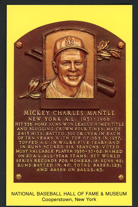 1989 Hall Of Fame Yellow Plaque Postcard Mickey Mantle Yankees EX-MT 427436