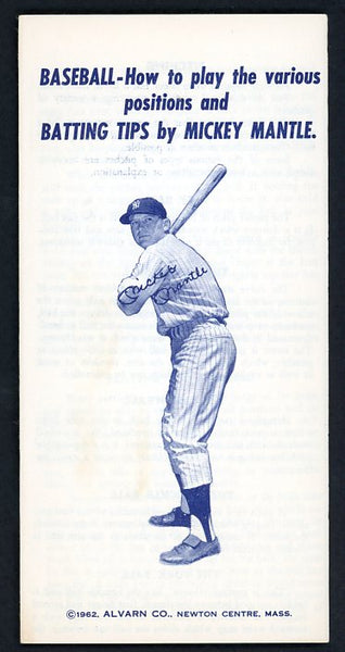 1962 Alvarn Co Pamphlet Mickey Mantle Batting Tips EX-MT 427452