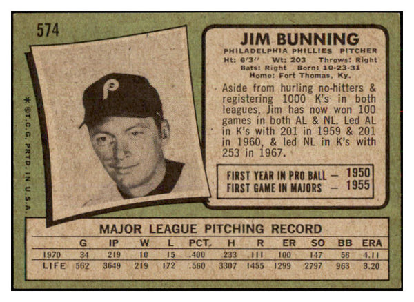 1971 Topps Baseball #574 Jim Bunning Phillies EX-MT 427568