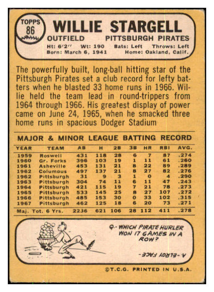 1968 Topps Baseball #086 Willie Stargell Pirates VG-EX 427803