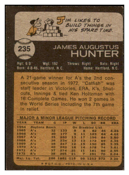 1973 Topps Baseball #235 Catfish Hunter A's EX-MT 429423