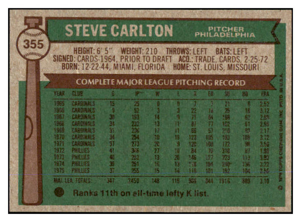 1976 Topps Baseball #355 Steve Carlton Phillies NR-MT 429595