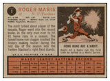 1962 Topps Baseball #001 Roger Maris Yankees VG-EX 430408