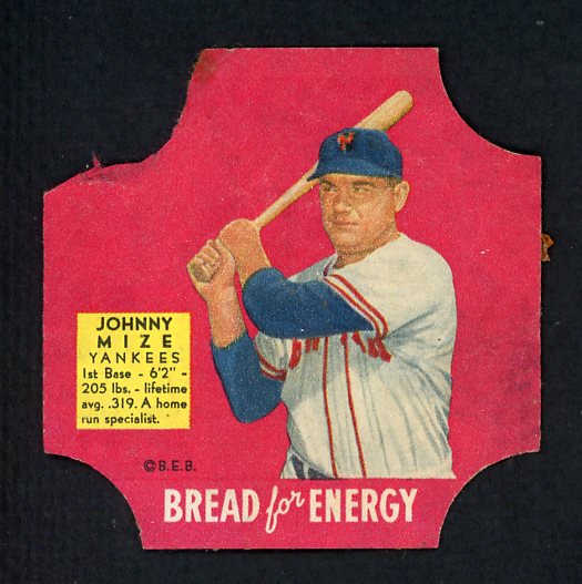 1951 Fischers Bread Johnny Mize Yankees VG w/Tab 431977
