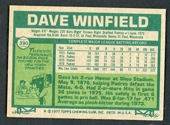 1977 Topps Baseball #390 Dave Winfield Padres VG-EX 433881