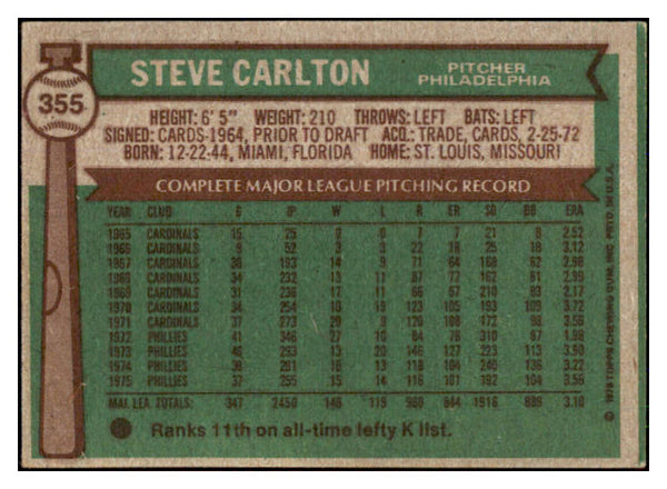 1976 Topps Baseball #355 Steve Carlton Phillies VG 433936