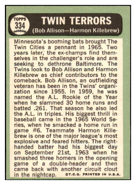 1967 Topps Baseball #334 Harmon Killebrew Bob Allison GD-VG 434435