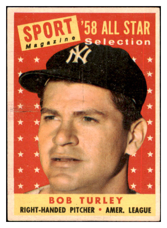 1958 Topps Baseball #493 Bob Turley A.S. Yankees VG-EX 434491