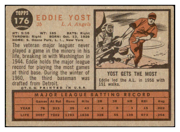 1962 Topps Baseball #176 Eddie Yost Angels VG-EX Variation 434809