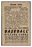 1952 Bowman Baseball #230 Frank Shea Senators EX-MT 434936