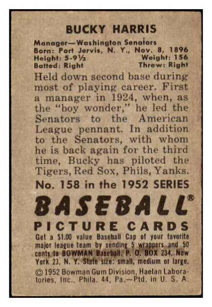 1952 Bowman Baseball #158 Bucky Harris Senators EX-MT 434969