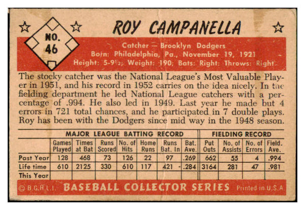 1953 Bowman Color Baseball #046 Roy Campanella Dodgers GD-VG 435009