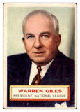 1956 Topps Baseball #002 Warren Giles President VG-EX Gray 435010