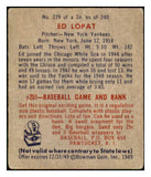 1949 Bowman Baseball #229 Eddie Lopat Yankees Good pin hole 435067
