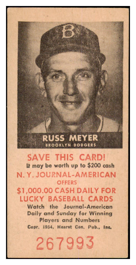 1954 New York Journal American Russ Meyer Dodgers EX-MT 436321