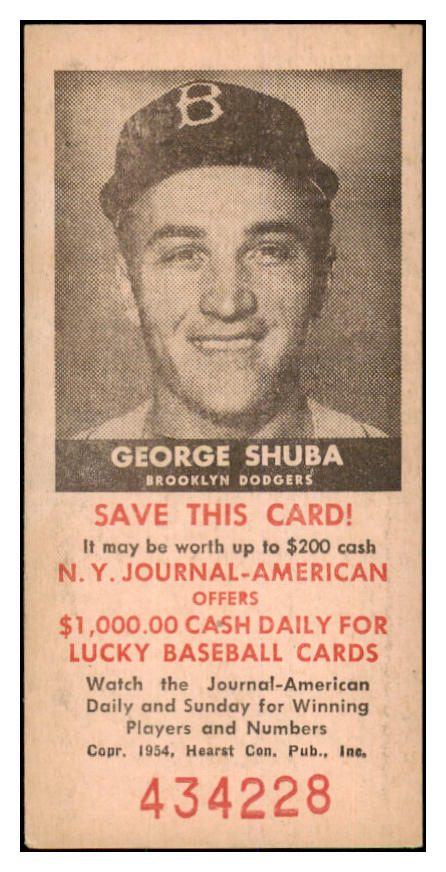 1954 New York Journal American George Shuba Dodgers EX-MT 436326