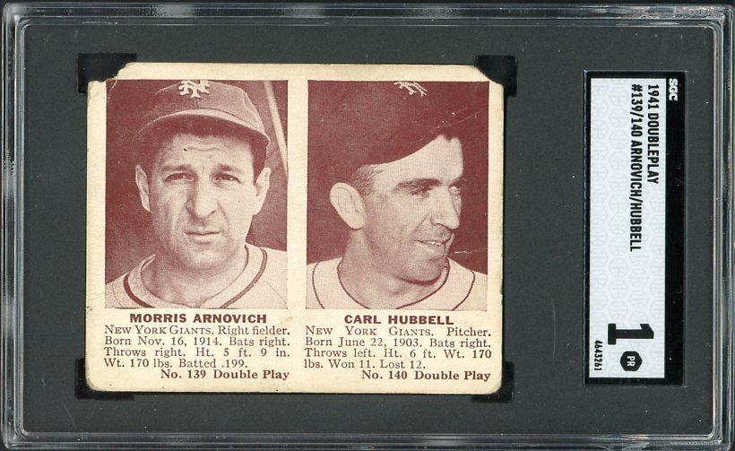1941 Double Play #139/140 Morrie Arnovich Carl Hubbell SGC 1 PR 436378