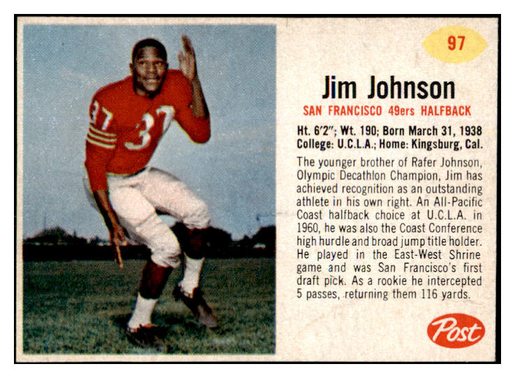 1962 Post Football #097 Jim Johnson 49ers NR-MT 436426