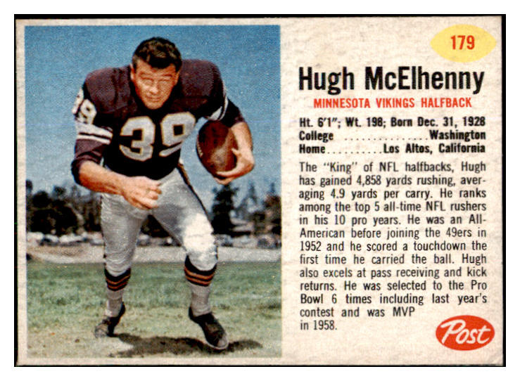 1962 Post Football #179 Hugh McElhenny Vikings EX-MT 436461