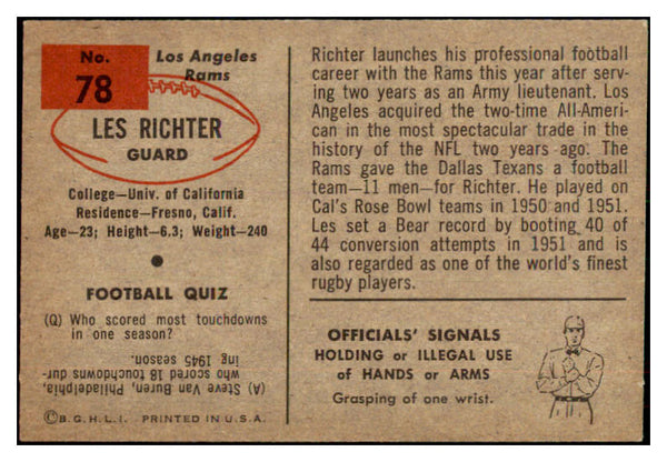 1954 Bowman Football #078 Les Richter Rams NR-MT 436729